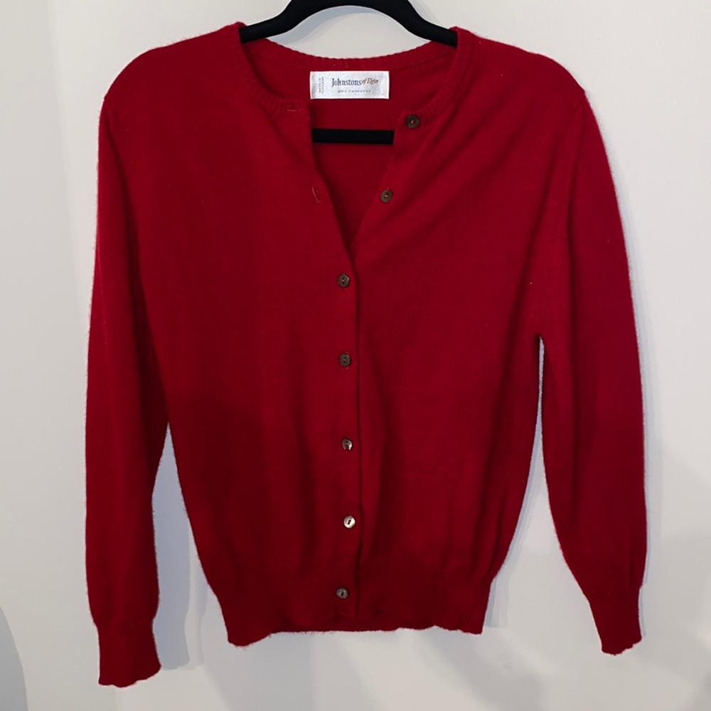 Johnsons of Elgin classic red cashmere cardigan